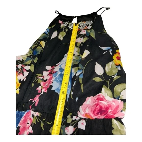 Crystal Doll Maxi Dress Womens XL black Floral Beaded Neck Sleeveless Lined NWT - Picture 7 of 13